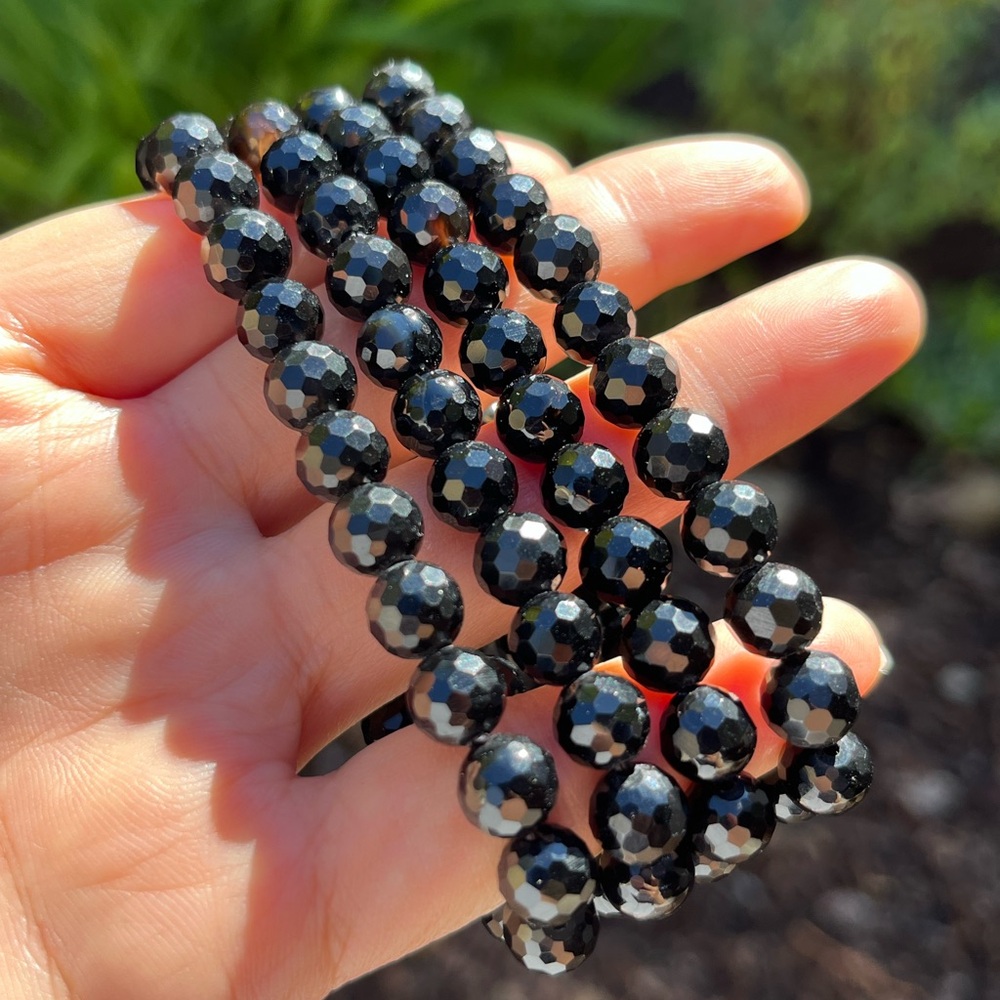 8mm stretchable faceted black obsidian bracelet 0272 - Picture 8 of 8